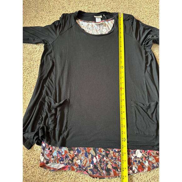 LOGO by Lori Goldstein Long Sleeve Blouse Layered Tank Top Black Patterned - Picture 4 of 6